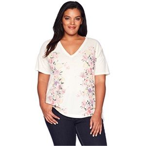Lucky Brand Floral V Neck T Shirt - 1x